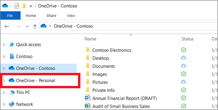 OneDrive folder in File Explorer left navigation pane