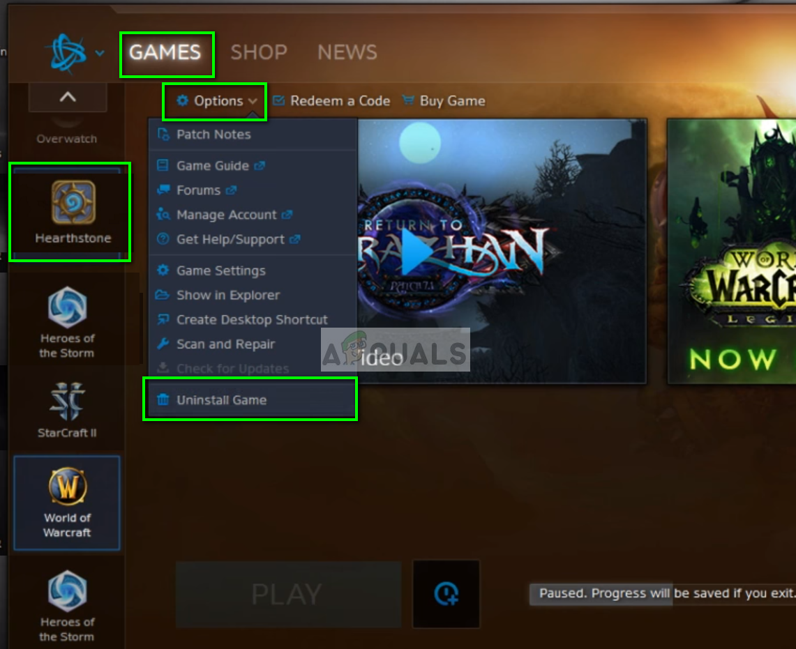 Uninstalling Hearthstone